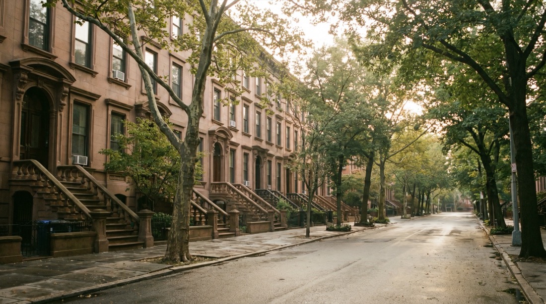Prewar brownstone-lined street on the Upper West Side